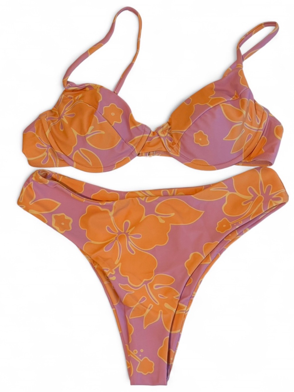 Underwire Floral Bikini Set in Pink and Orange